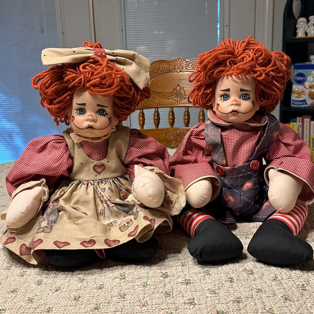 Charming Rag Doll Pair with Heart Accents